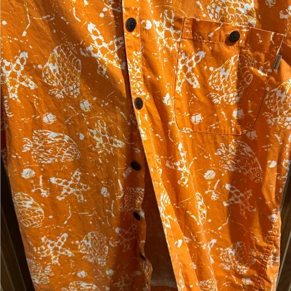 Ruff Hewn Orange and White Casual Hawaiian Button Down Shirt - Picture 3 of 6